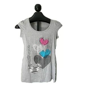 Belle du Jour Juniors Gray Hearts T shirt Size Large